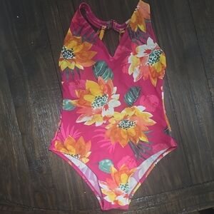 Floral Pink and Orange Swimsuit